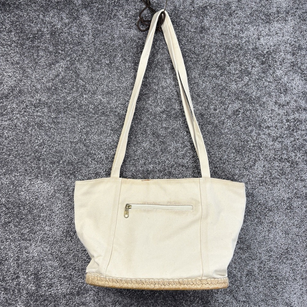 Vintage Lands End Tote Bag White Canvas Rubber Bottom